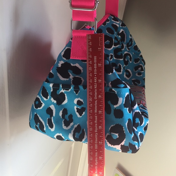 ❤️Justice gym bag canvas all about swim hot pink and blue leopard print glittery - Picture 3 of 15